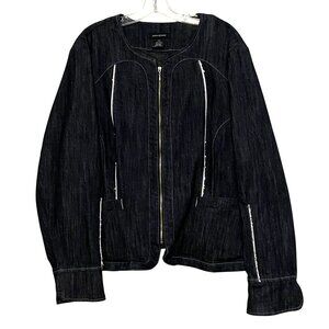 Ashley Stewart Jean Jacket 20W Blue Elevated‎ Moto Style Front Zip Project Piece
